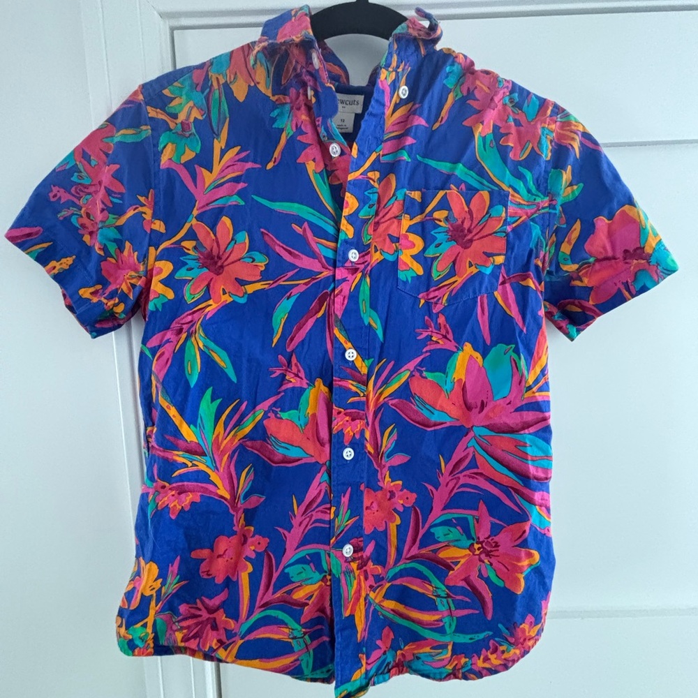 Crewcuts Blue and Pink Floral Shirt Size 12